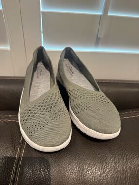 Clarks Olive Knit Slip-On Sneakers for Women